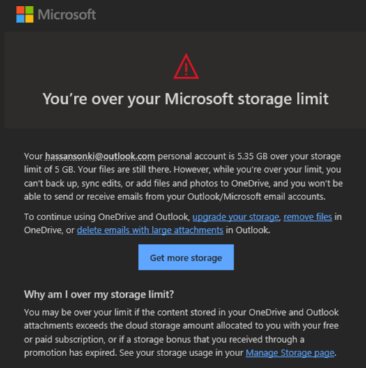 Microsoft Account Storage Limit Exceeded Despite Empty OneDrive